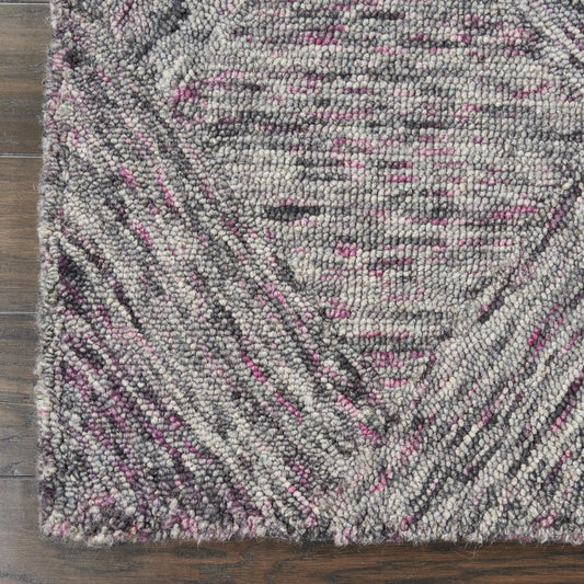 8' Black Gray and Ivory Wool Geometric Runner Rug