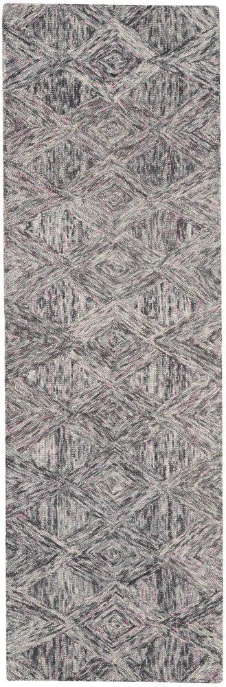 8' Black Gray and Ivory Wool Geometric Runner Rug